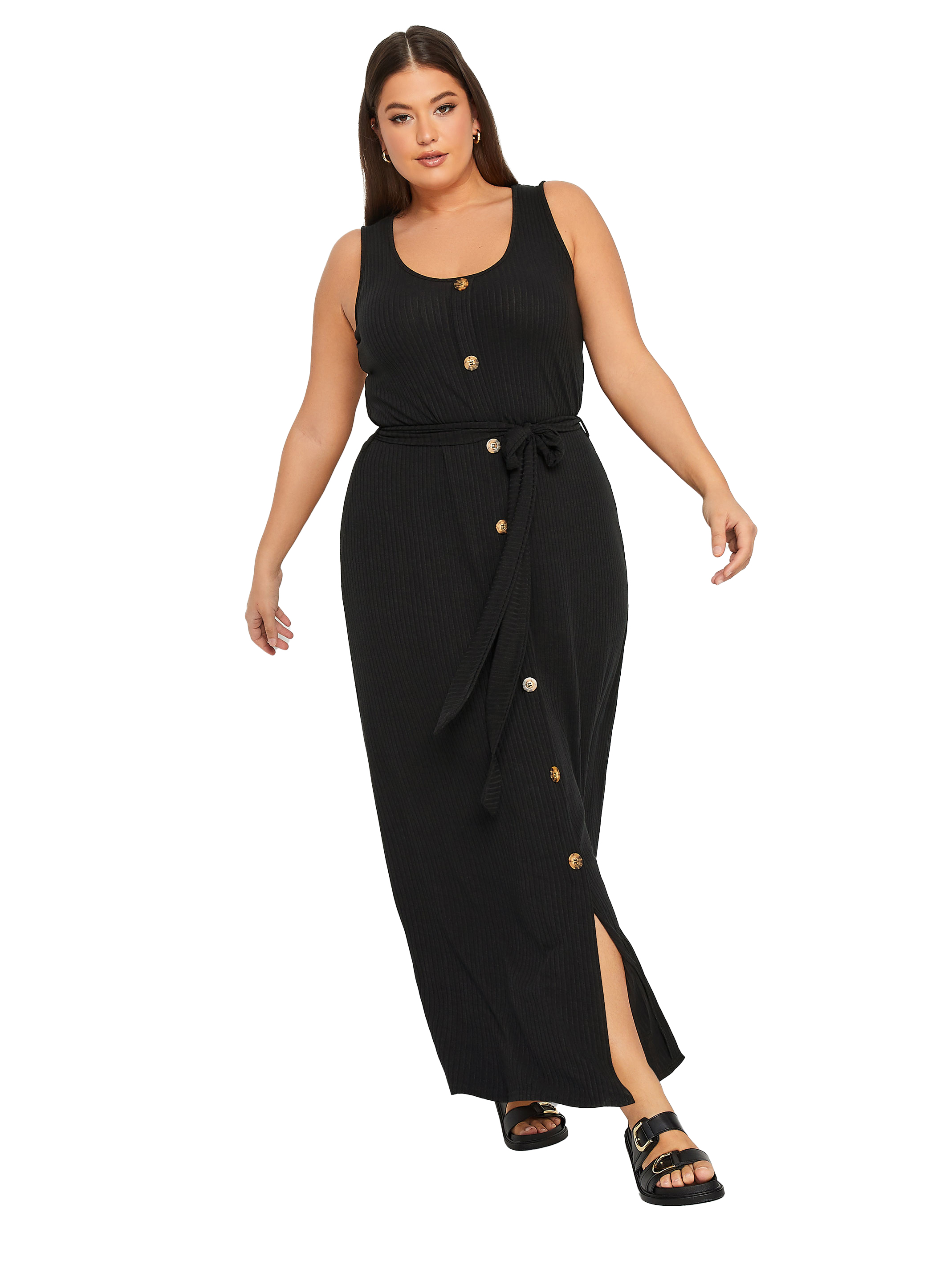 Yours Plus Size Black Ribbed Sleeveless Maxi Dress Yours Clothing